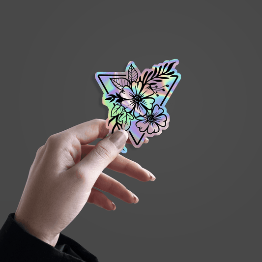 Triangle of Flowers Holographic Sticker - sticckiz.com
