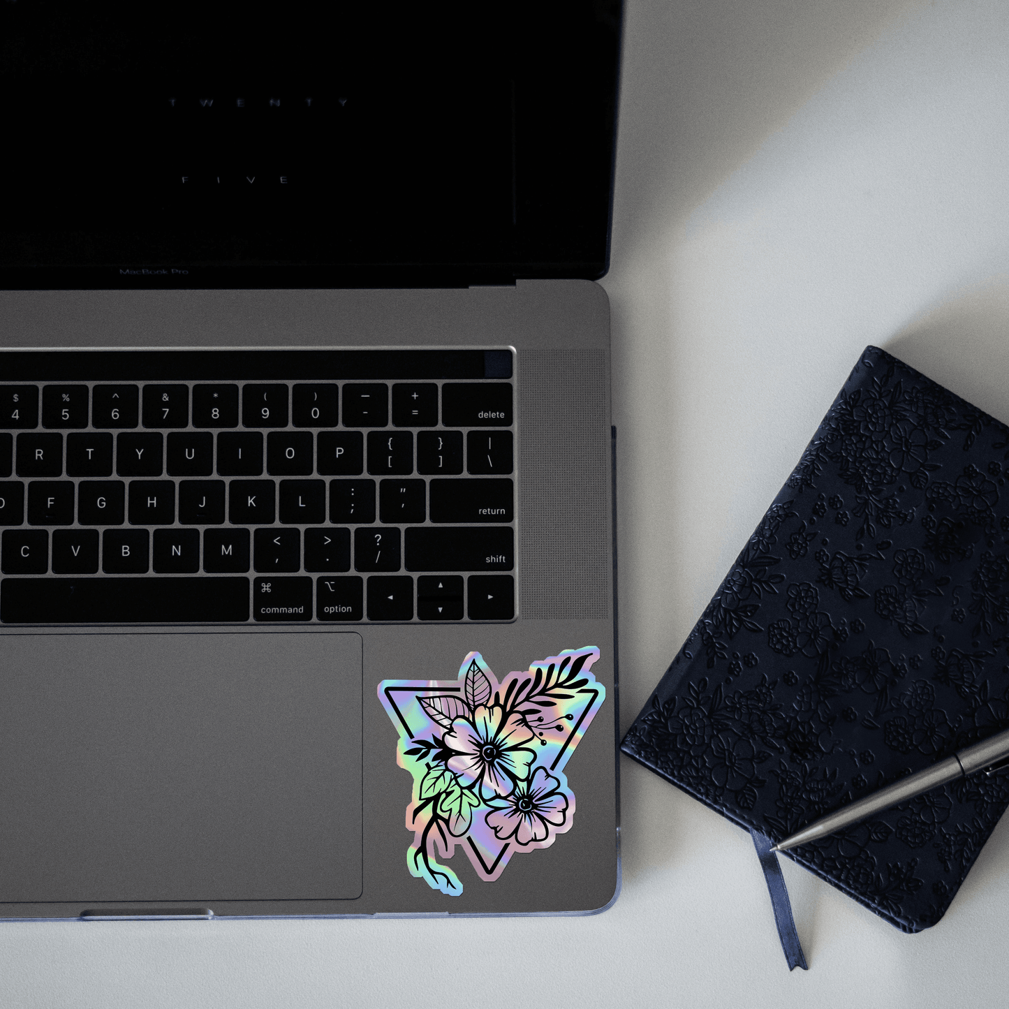 Triangle of Flowers Holographic Sticker - sticckiz.com