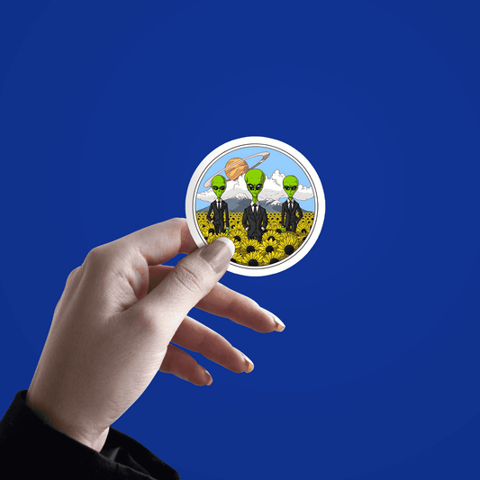 Aliens on Sunflower Field Sticker - sticckiz.com