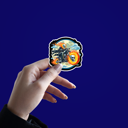 Skull Riding bike in Clouds Sticker