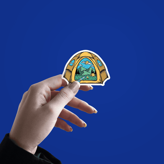 camping in woods sticker - sticckiz.com