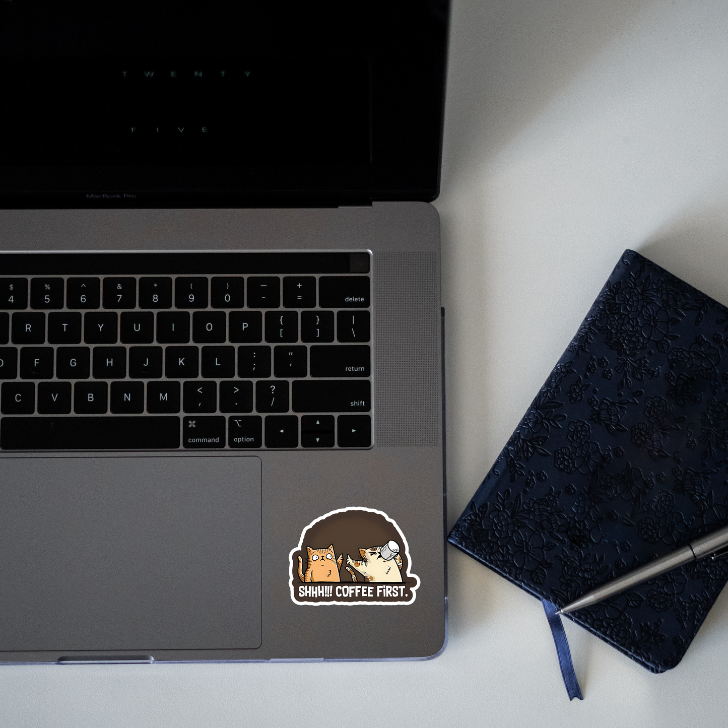 Shhh!! Coffee first Sticker