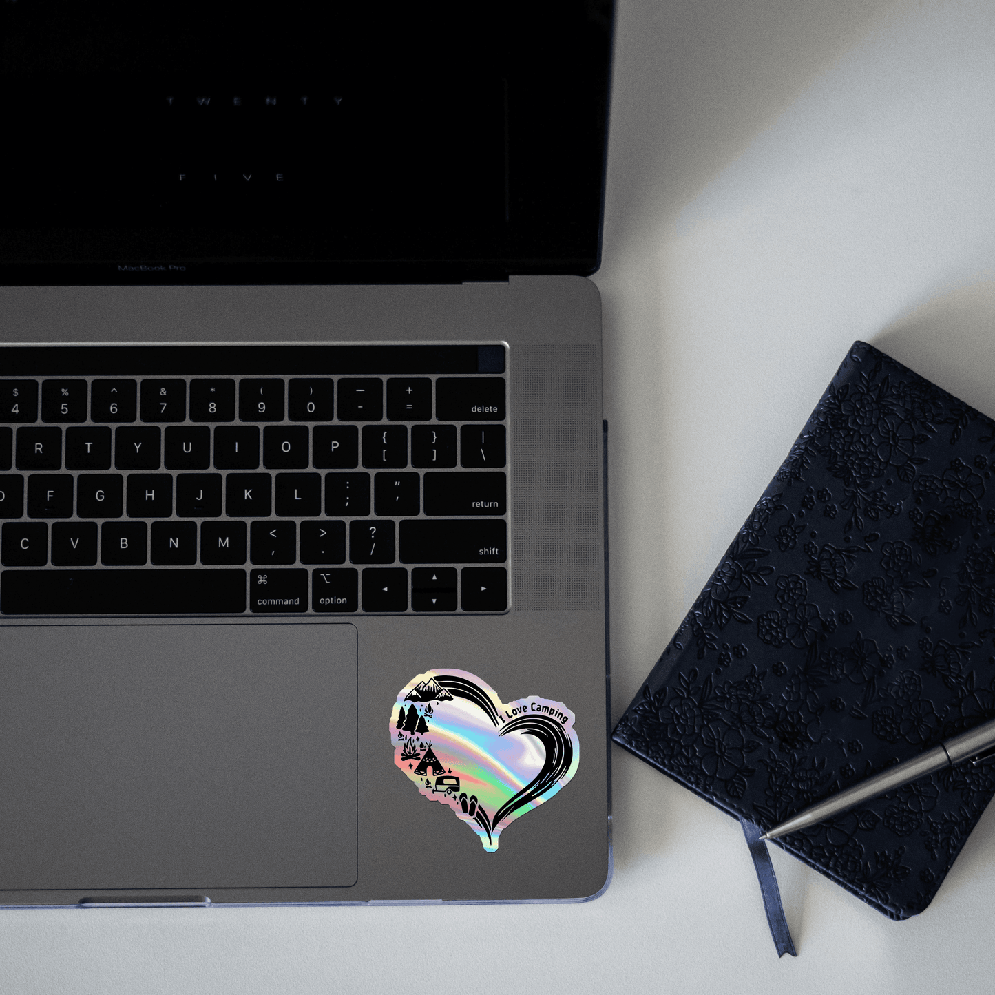 I love Camping Heart Holographic Sticker - sticckiz.com