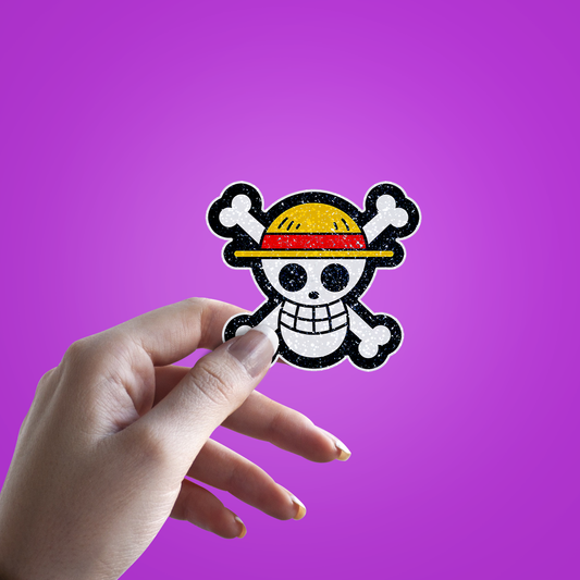 One Piece Logo Glitter Sticker - hand mockup