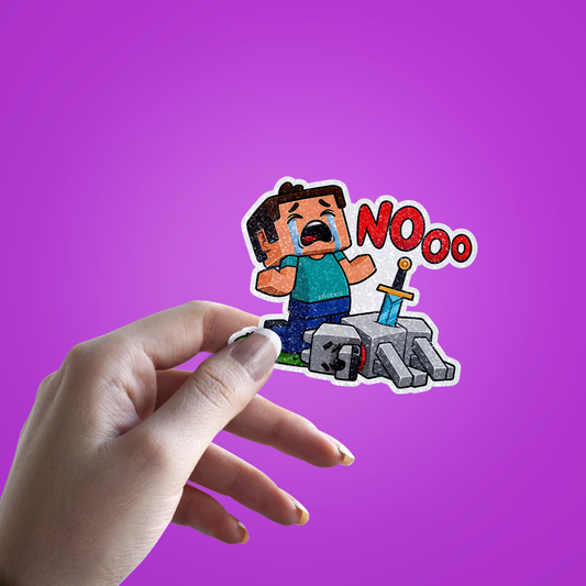 NOOo. Dog Dying Minecraft Editon Glitter Sticker - hand mockup