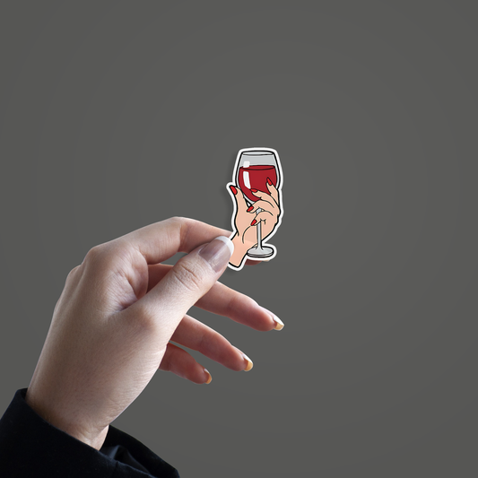 a glass of wine sticker hand mockup