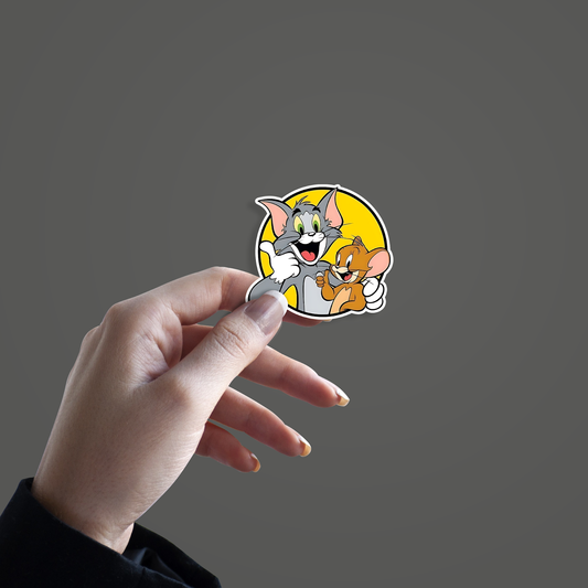 Tom And Jerry Sticker hand mockup