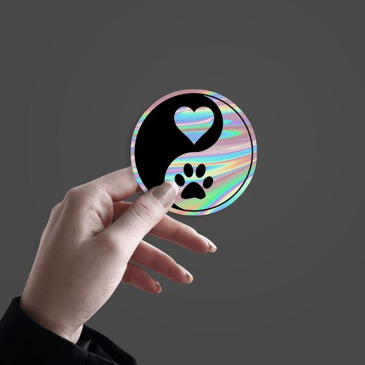 Heart And Paw Yin Yang Symbol Holographic Sticker - sticckiz.com
