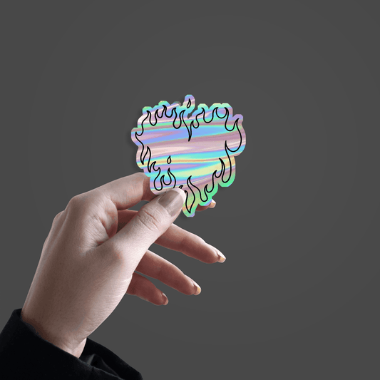 Flaming Heart Holographic Sticker - sticckiz.com