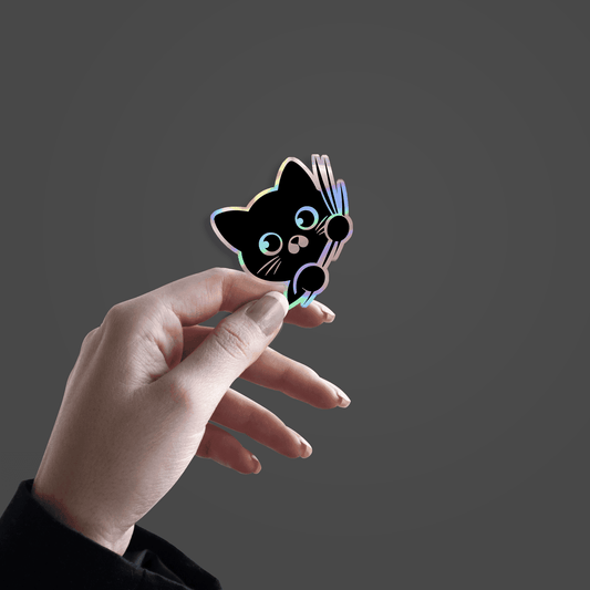 Black Kitty Holographic Sticker - sticckiz.com