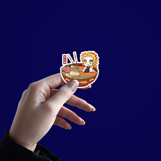 Kyojuro in ramen bowl from Demon slayer Sricker