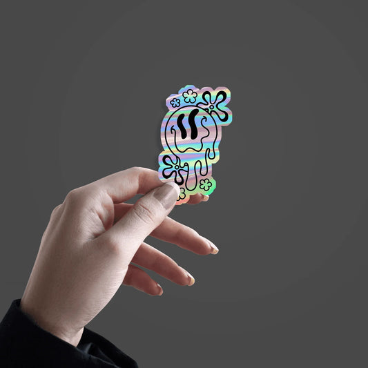 Aesthtic Smiley In Liquid Form Holographic Sticker - sticckiz.com