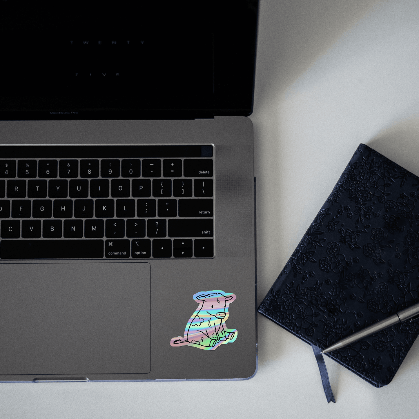 Cow Sitting Aesthetic Holographic Sticker - sticckiz.com