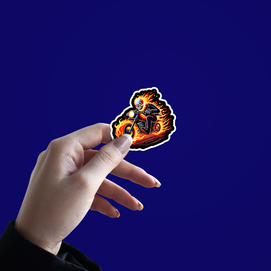 Skull riding burning bike Sticker