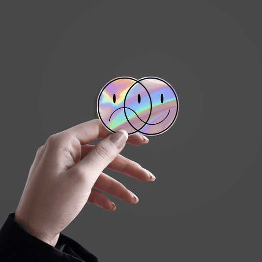 Happy/ Sad smiley face Holographic Sticker - sticckiz.com