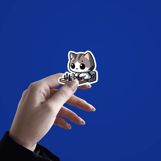 Cat playing Chess Sticker - sticckiz.com