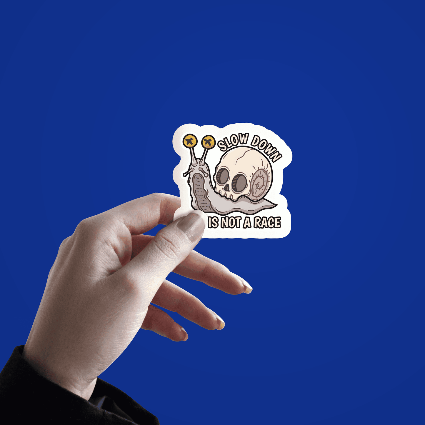 Slow Down Skeleton With Snail Sticker - sticckiz.com