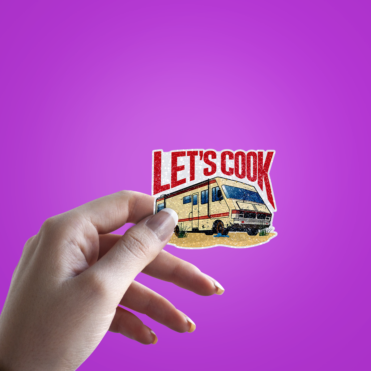 Let_s Cook Glitter Sticker - hand mockup