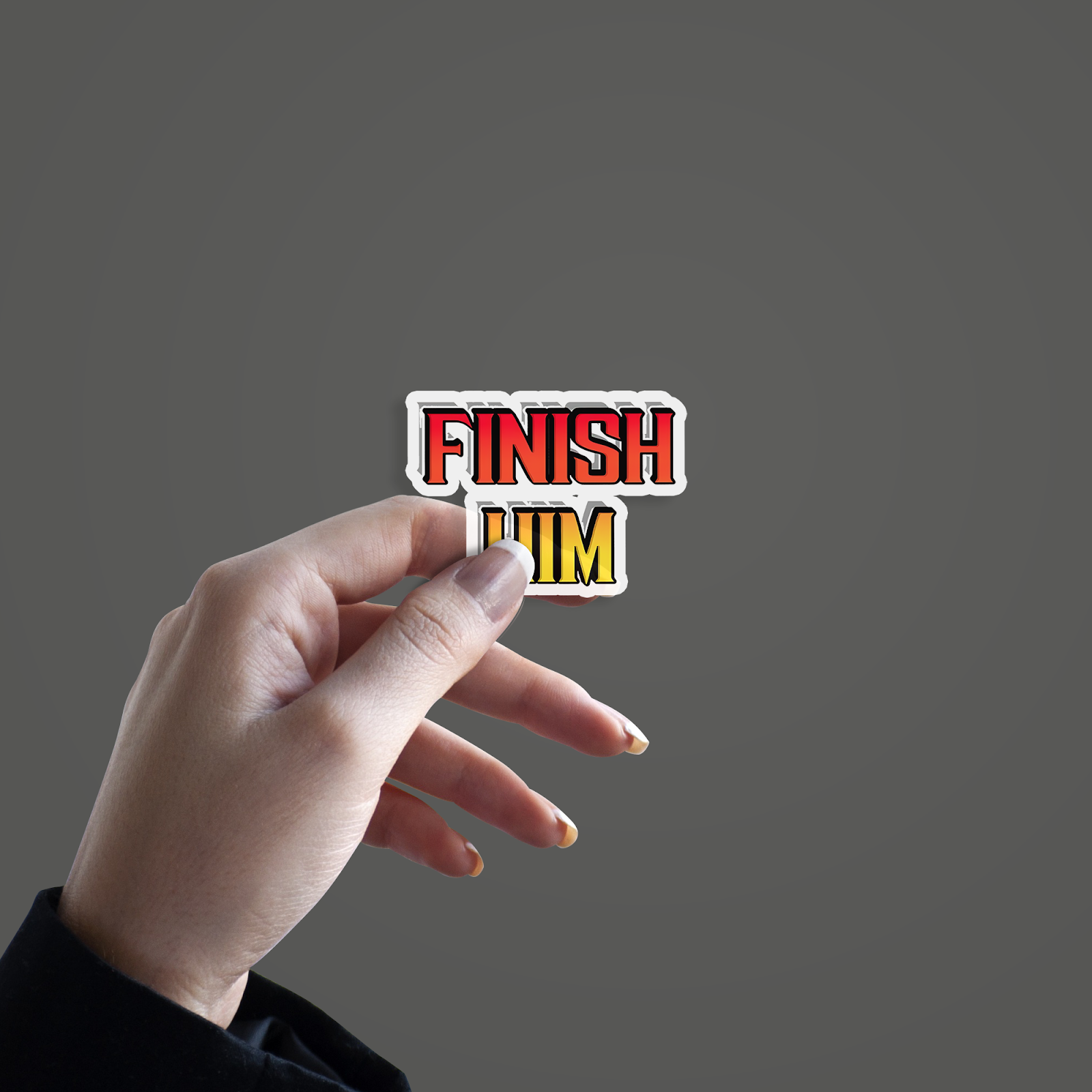 Mortal Combat Finish Him Sticker hand mockup