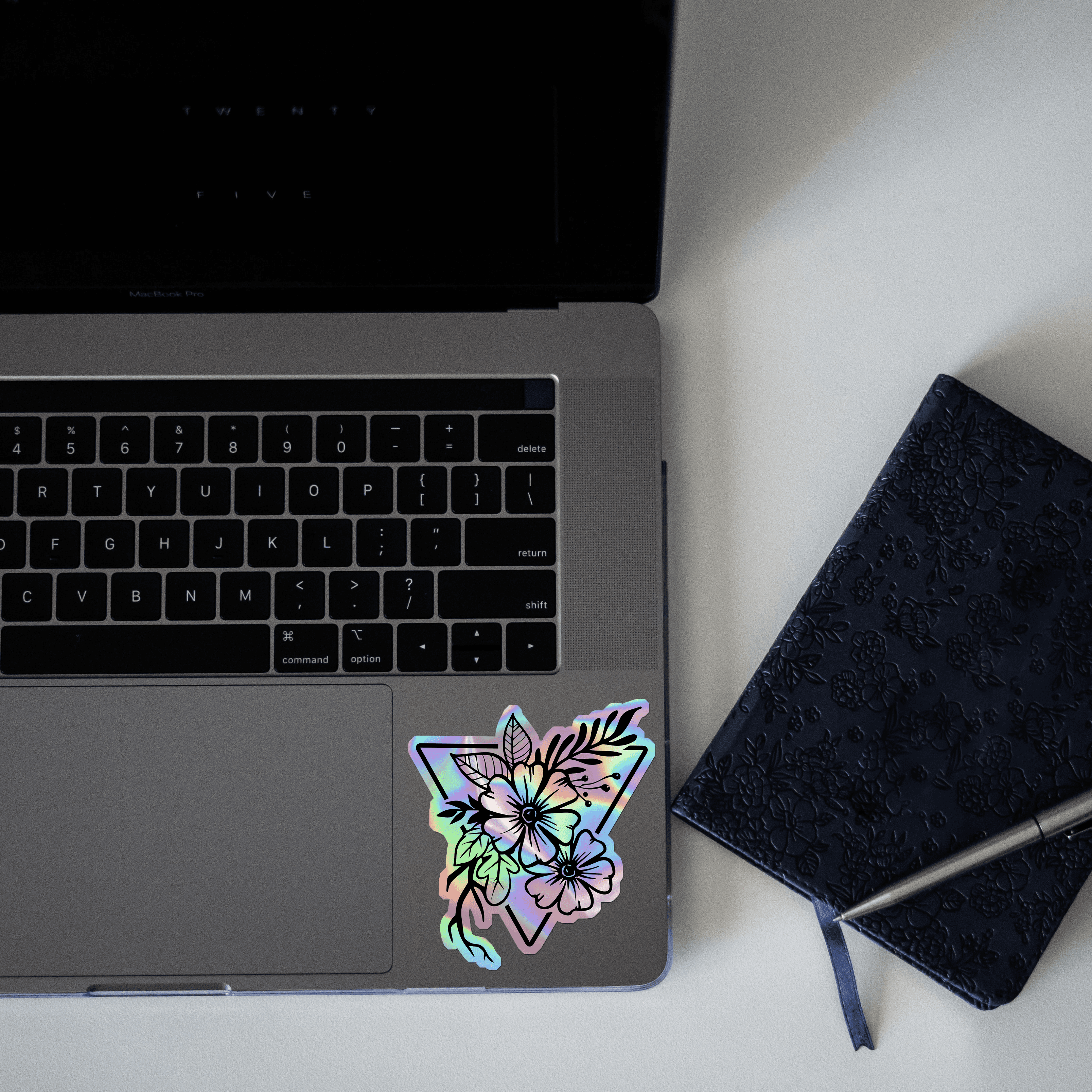 Triangle of Flowers Holographic Sticker - sticckiz.com