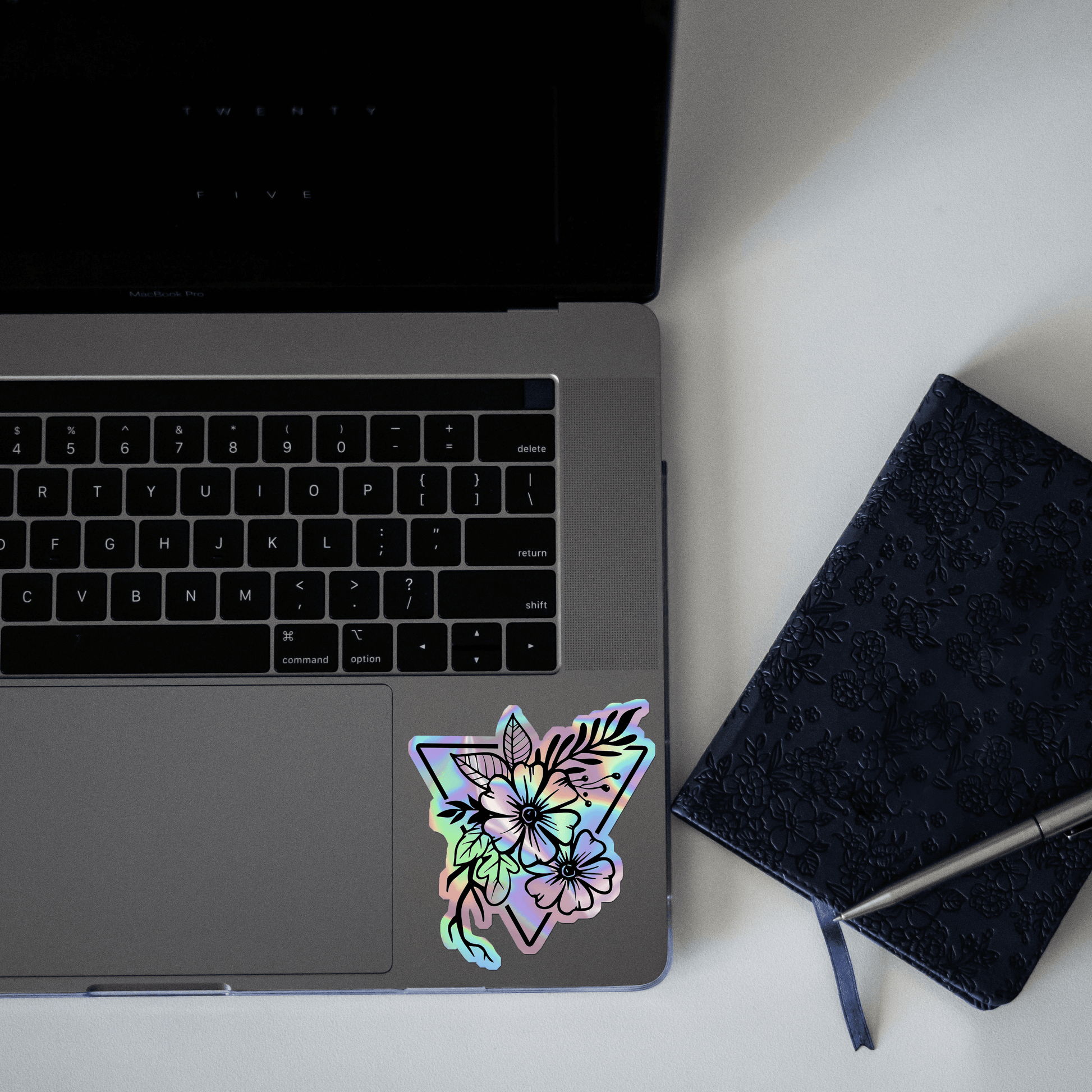 Triangle of Flowers Holographic Sticker - sticckiz.com