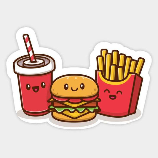Cute Burger With Soda And French Fries Sticker - sticckiz.com