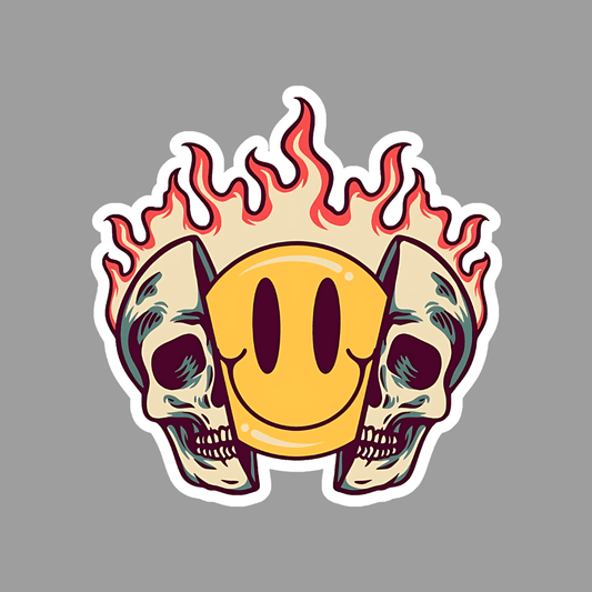 Trippy Smiley Face Skull Sticker - sticckiz.com