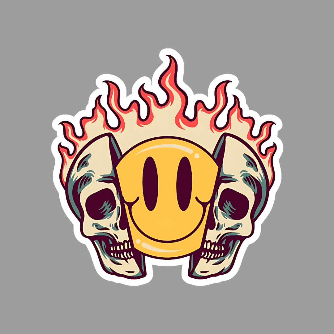 Trippy Smiley Face Skull Sticker - sticckiz.com