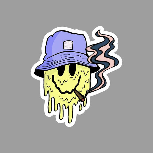 Melting Smiley with Cigarette Sticker - sticckiz.com