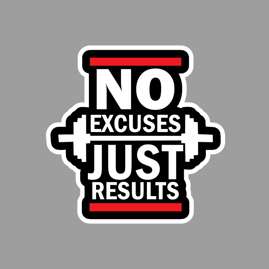 No Excuses Just Results Sticker - sticckiz.com