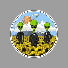 Aliens on Sunflower Field Sticker - sticckiz.com