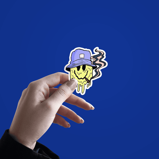 Melting Smiley with Cigarette Sticker - sticckiz.com