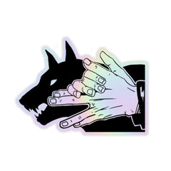 Devine Dog Hand Sign Holographic Sticker - sticckiz.com