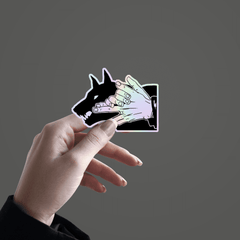 Devine Dog Hand Sign Holographic Sticker - sticckiz.com