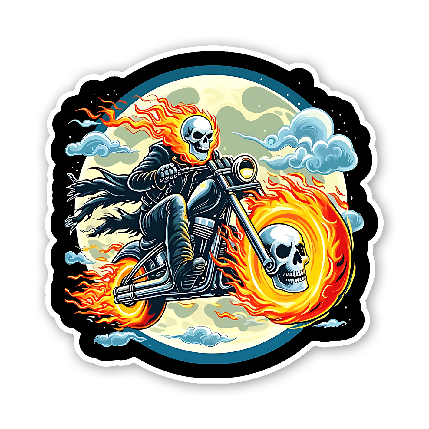 Skull Riding bike in Clouds Sticker