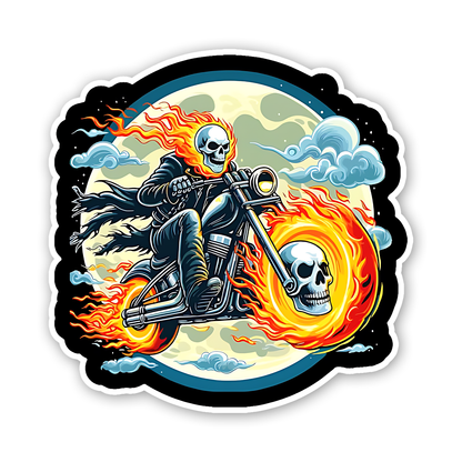 Skull Riding bike in Clouds Sticker