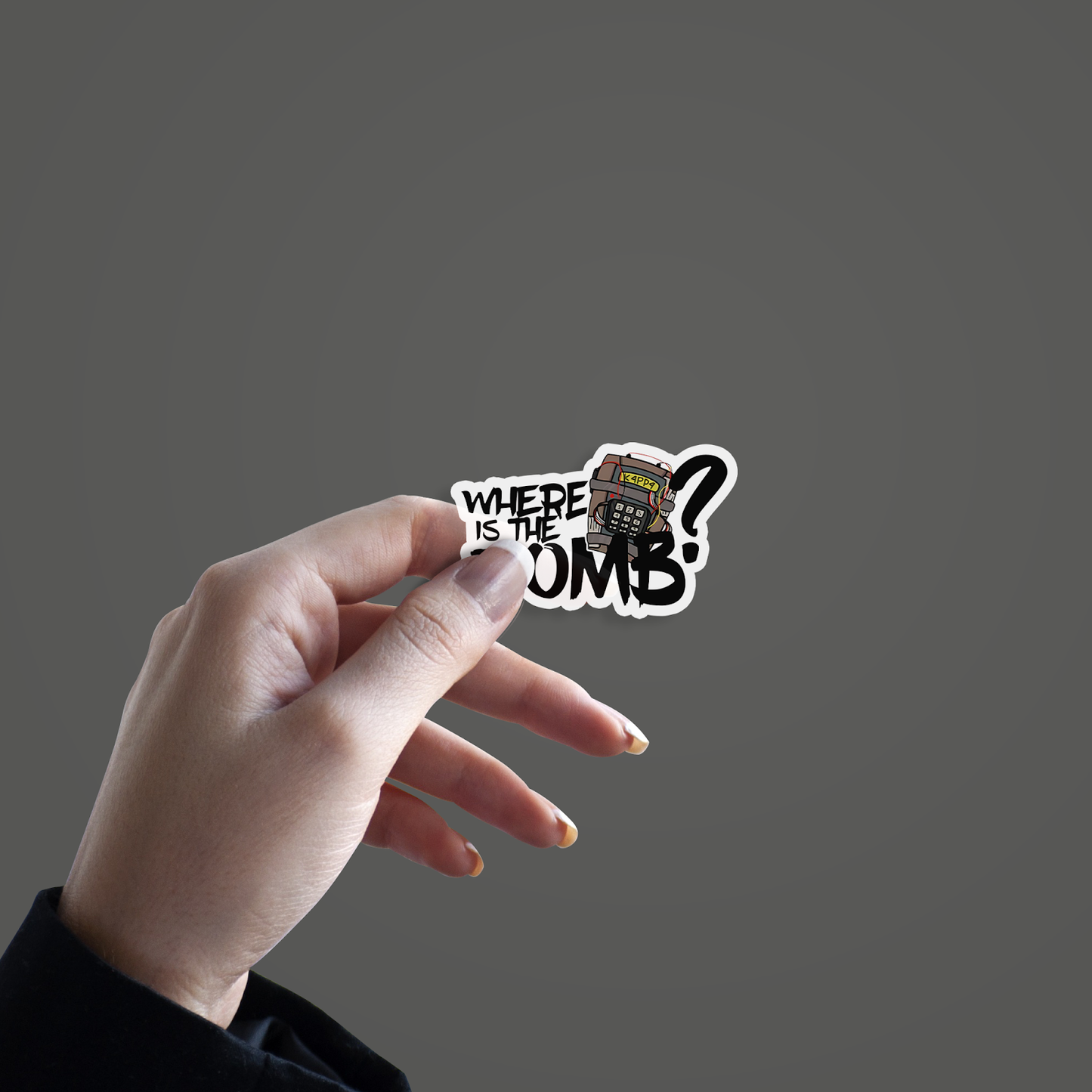 Where Is The Bomb Sticker hand mockup