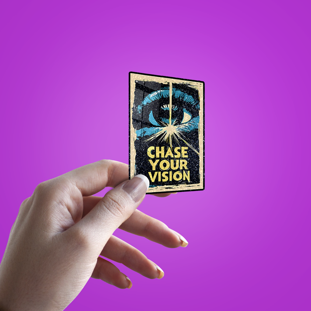 Chase your Vision Glitter Sticker - hand mockup