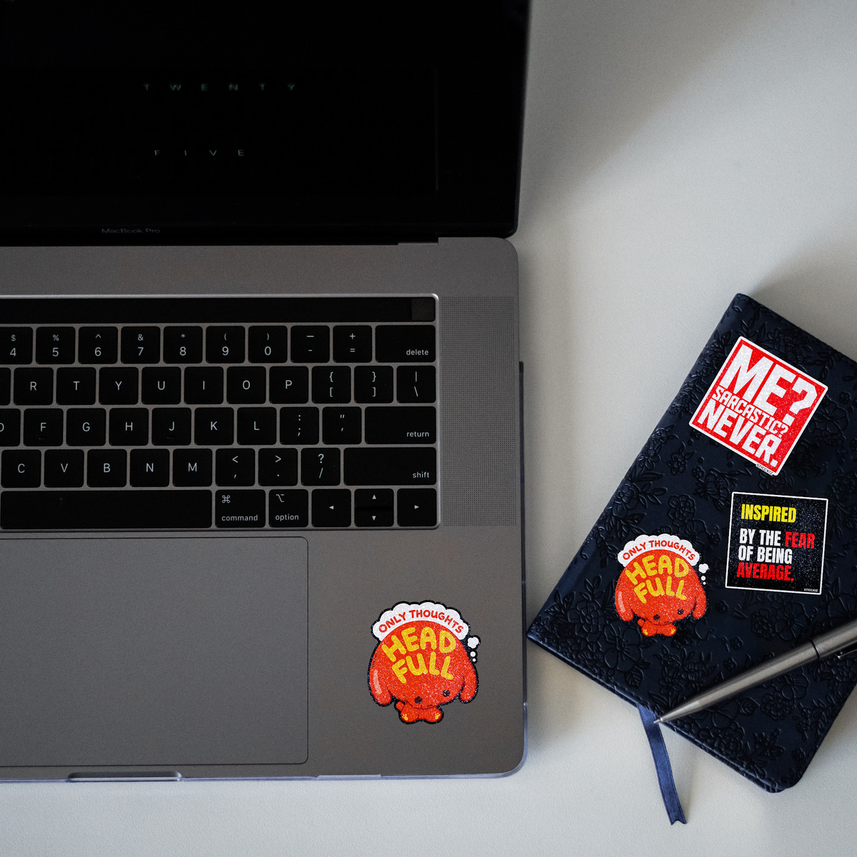 Only thoughts Head Full Glitter Sticker - laptop mockup