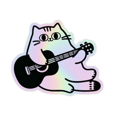 Cat playing Guitar Holographic Sticker - sticckiz.com