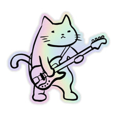 Cat playing Guitar Holographic Sticker - sticckiz.com
