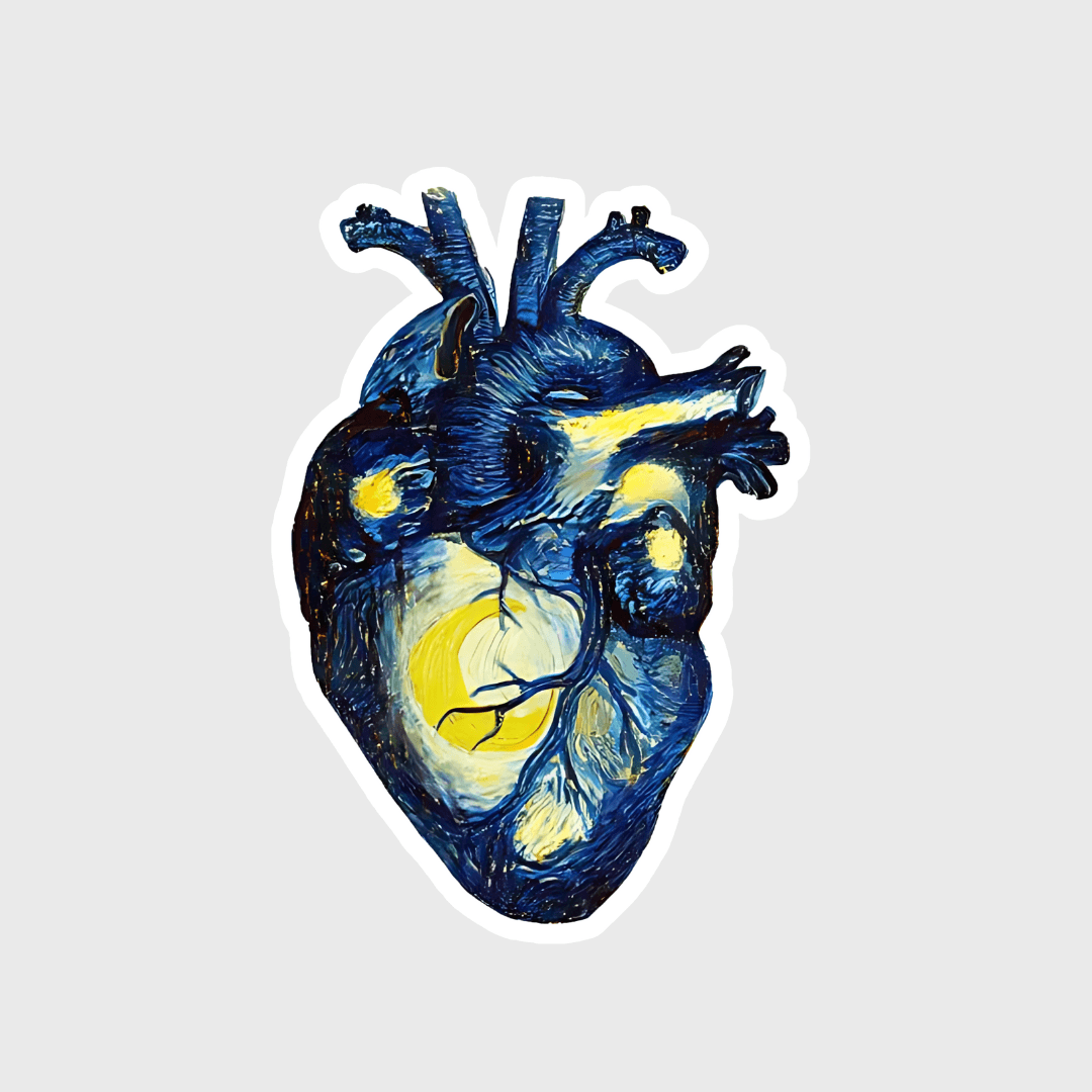 starry night inspired heart sticker - sticckiz.com