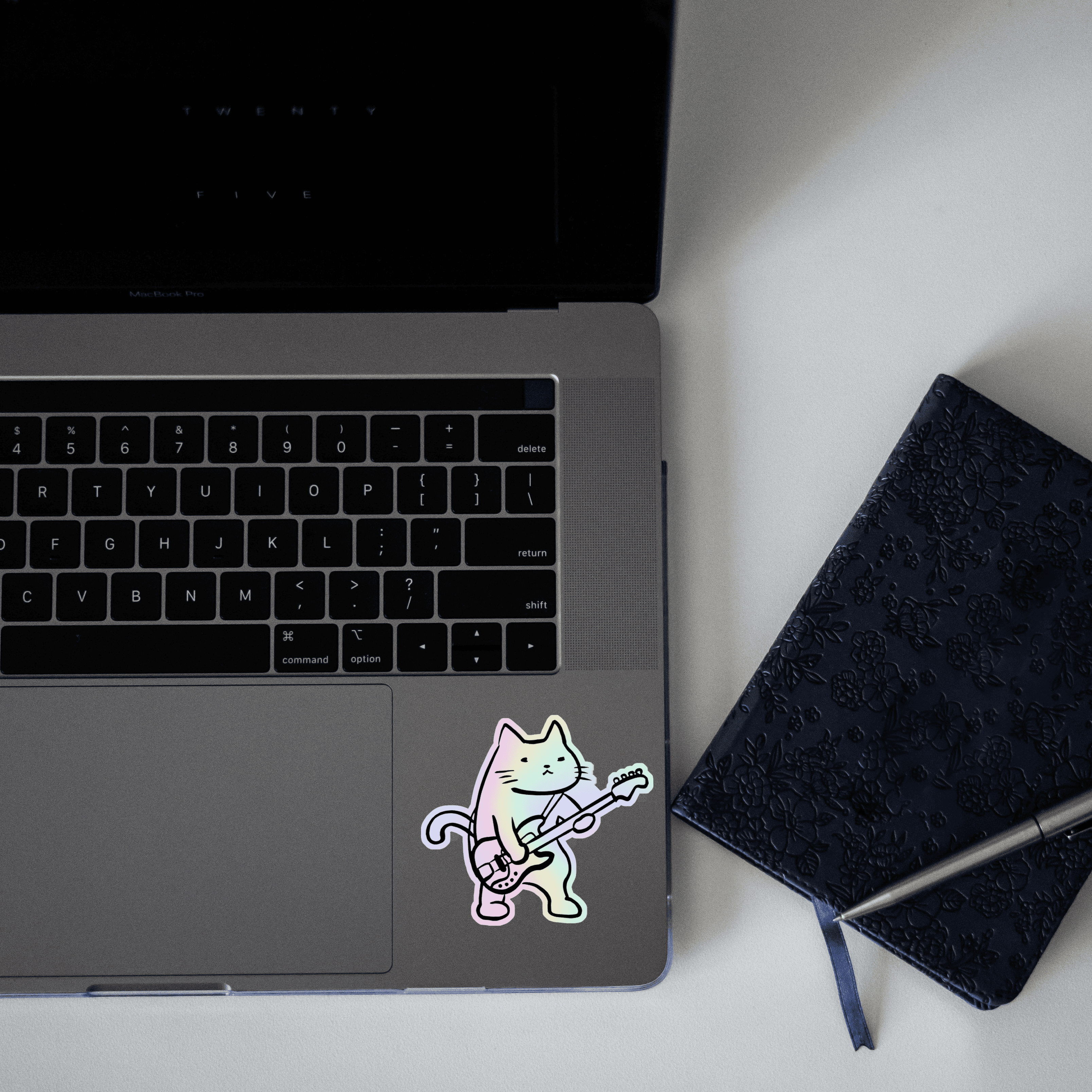 Cat playing Guitar Holographic Sticker - sticckiz.com