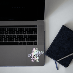 Cat playing Guitar Holographic Sticker - sticckiz.com
