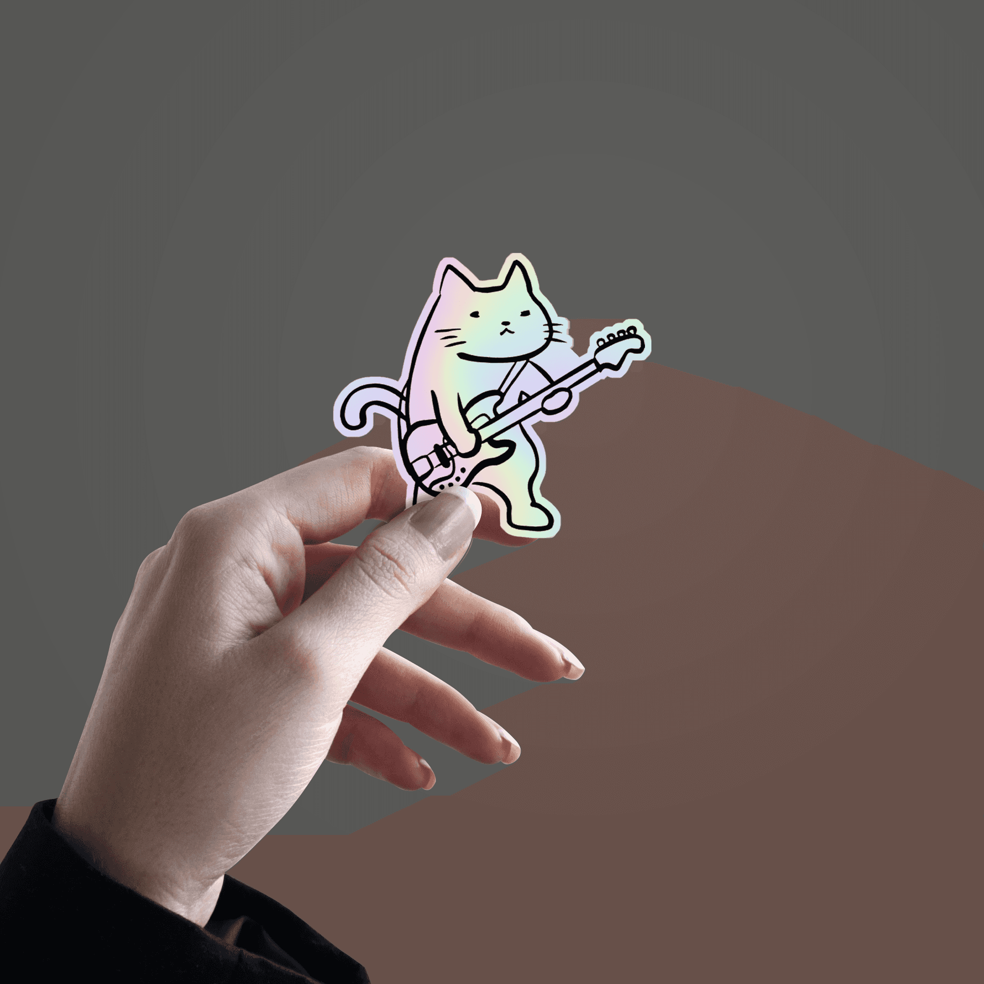 Cat playing Guitar Holographic Sticker - sticckiz.com