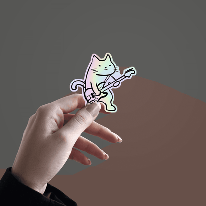 Cat playing Guitar Holographic Sticker - sticckiz.com
