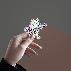 Cat playing Guitar Holographic Sticker - sticckiz.com