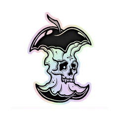 Skeleton in Eaten Apple Holographic Sticker - sticckiz.com