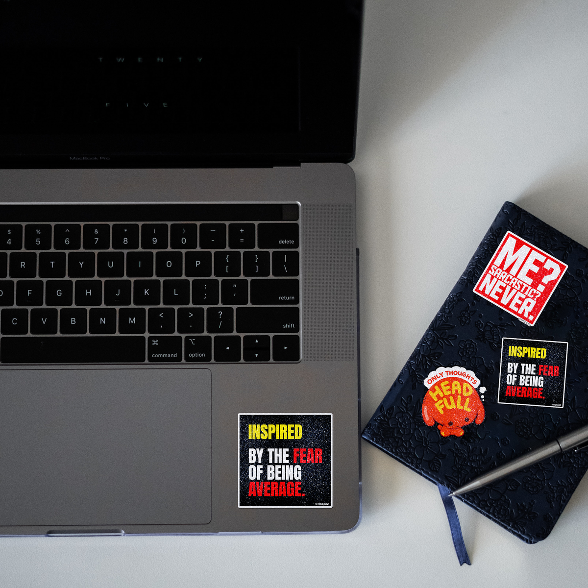 Inspired by the fear of being Average Glitter Sticker - laptop mockup