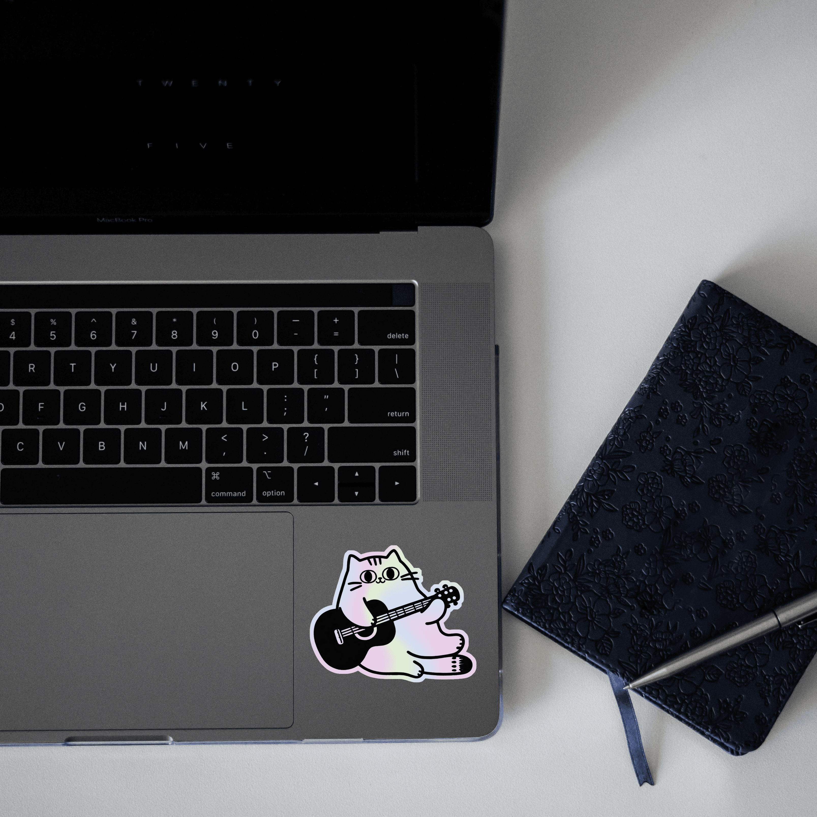 Cat playing Guitar Holographic Sticker - sticckiz.com